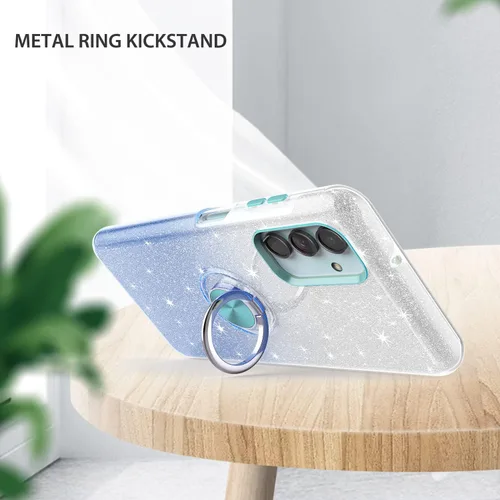 Miniatura 4 de TJS Funda compatible con Samsung Galaxy A13 5G, Galaxy A04S, con protector de pantalla de vidrio templado, anillo de metal, soporte magnético, tono