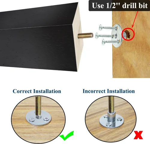 Miniatura 6 de Juego de 6 patas para muebles de 6 pulgadas, color negro, patas otomanas de repuesto para sofá seccional, cómoda, reclinable, mesita de noche
