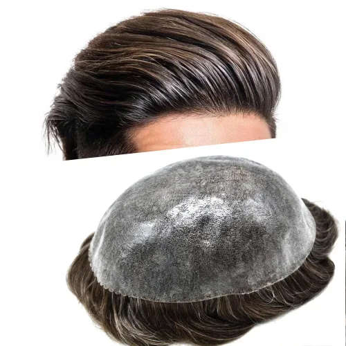 Miniatura 92 de All Poly Toupee para hombres, sistema de reemplazo de cabello humano Remy, piel fina, 0.004 in, pelo fino de poliuretano para hombre, 8 x 10