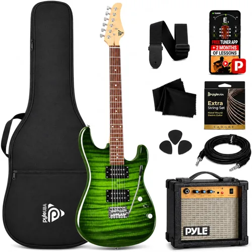 Miniatura 8 de Pyle Kit de guitarra eléctrica con amplificador, instrumento de tamaño completo con pastillas Humbucker, amplificador de guitarra eléctrica y Negro