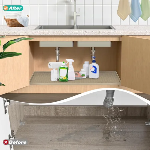 Miniatura 6 de Tapete impermeable para debajo del fregadero de 22 x 19 pulgadas, forro de silicona para gabinete, protector de goma para cocina y baño, mantiene