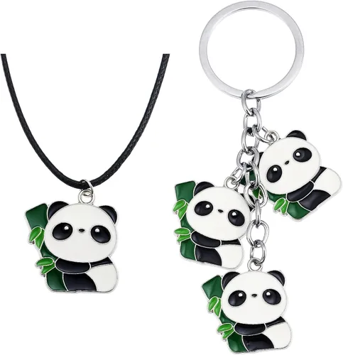 Winssigma Collar de panda para niñas, bonito llavero de panda, pulsera de panda, regalo para adolescentes, Metal, No es una piedra preciosa