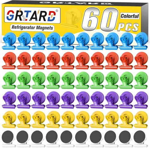 Miniatura 38 de Grtard Paquete de 12 clips magnéticos, imanes de nevera, clips magnéticos fuertes resistentes, clip magnético para pizarra blanca para oficina, Negro