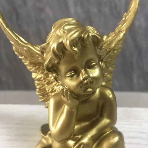 Miniatura 2 de Artgenius Figura de ángel pequeña de 4 pulgadas, figuras y estatuas de ángel doradas, escultura de ángel decorativa moderna para el hogar, oficina