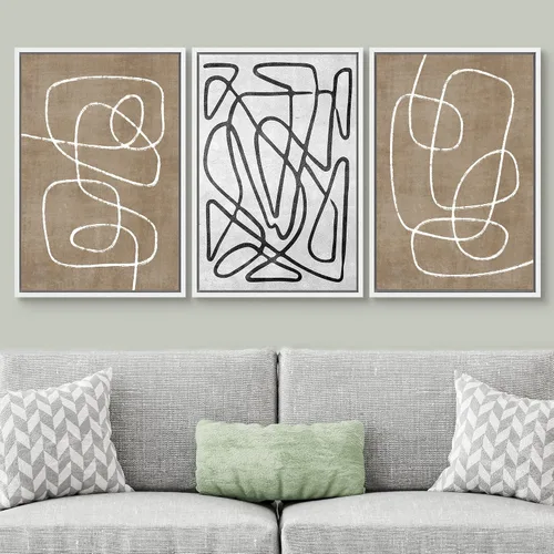 Miniatura 126 de SIGNWIN Lienzo enmarcado para pared, arte con pinceladas de flujo neutro en tonos beige abstractos, ilustraciones, arte moderno, decorativo