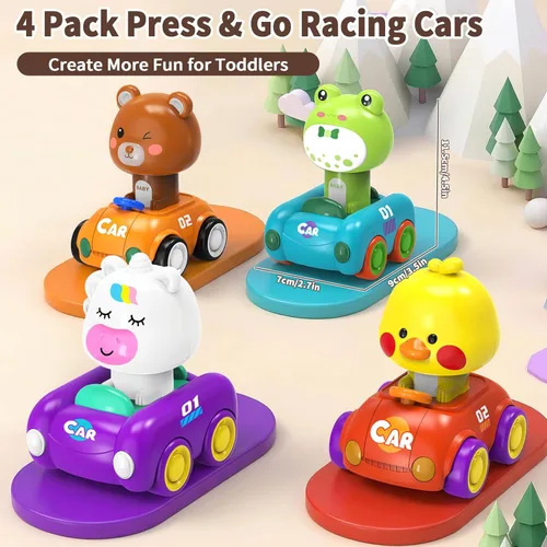 Miniatura 5 de Press and Go - Juguetes de coche para niños pequeños de 1 a 3 años, paquete de 4 autos de empuje para bebés, juego de vehículos de juego para bebés