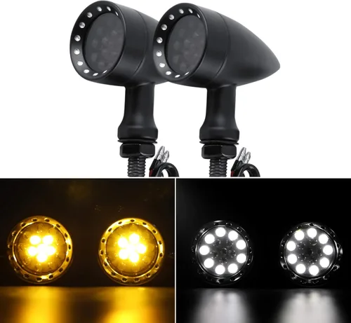 Miniatura 10 de DREAMIZER Señales de Giro para Motocicleta Luz LED Tipo Bala Cromada Universal para Bobber Chopper Cafe Racer Sportster Softail Cruiser - Carcasa