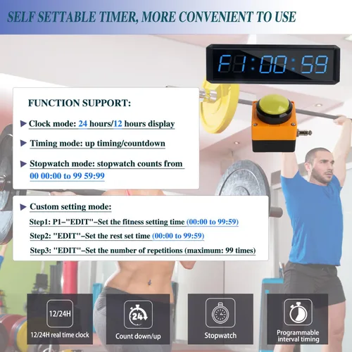 Miniatura 3 de Temporizador de fitness con botón cronómetro, adecuado para la escuela/exámenes/ejercicio en casa/gimnasio/gimnasio SMAHEAT temporizador electrónico