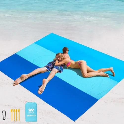 Miniatura 28 de WIWIGO Manta de playa impermeable a prueba de arena tapete de playa 79" X 83"/10'x9' para 2-8 adultos, de secado rápido, tapete de picnic al aire