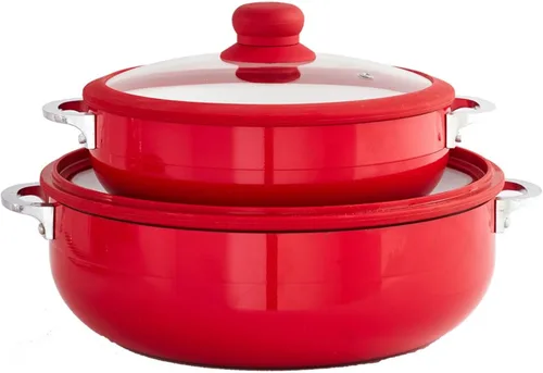 Miniatura 9 de IMUSA USA 3.2Qt Caldero antiadherente de cerámica roja (horno holandés) con borde de silicona y tapa de vidrio Rojo