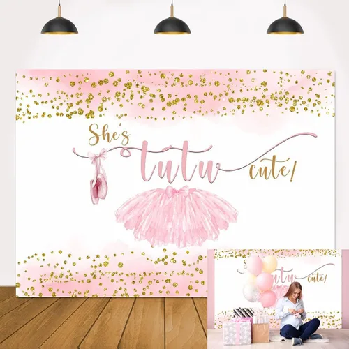 Lofaris Tutú de 7 x 5 pies, bonito telón de fondo para niñas, baby shower, fotografía, puntos dorados, decoraciones de fiesta de cumpleaños para