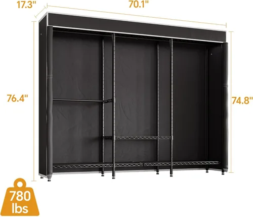 Miniatura 4 de Higeego H8 Perchero con Cubierta, Armario Portátil para Colgar Ropa, Perchero de Ropa Resistente Organizador y Almacenamiento de Armario, Estante