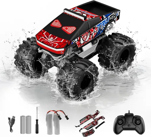 Miniatura 11 de Auto de control remoto anfibio, 1:18 impermeable Monster Truck Juguetes RC Cars, 2.4GHz RC Trucks 4WD todoterreno todo terreno, regalos
