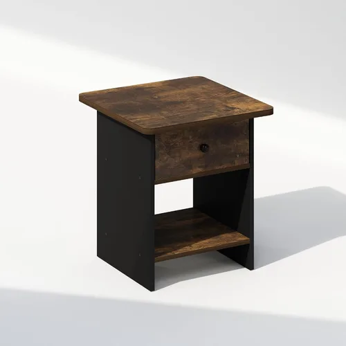 Miniatura 3 de Furinno TIDUR - Mesita de noche cuadrada de esquina redonda con compartimento de almacenamiento, mesa de noche, mesa auxiliar, mesa auxiliar