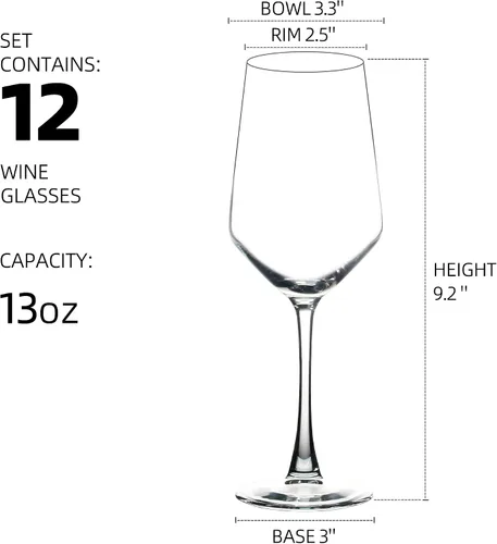 Miniatura 2 de YANGNAY Copas de vino (juego de 12, 13 onzas), copas de vino transparentes para vino tinto o blanco, borde liso, aptas para lavavajillas