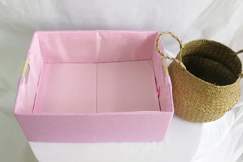Miniatura 5 de Contenedor de almacenamiento para estantes, cestas rectangulares de armario, caja plegable con asas, cestas de estante rosa, cajas de juguetes