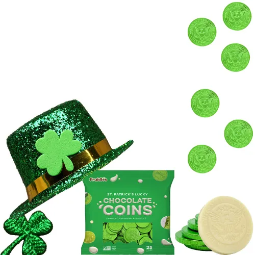 Miniatura 4 de Fruidles Monedas de chocolate con leche blanca del día de San Patricio, monedas verdes, moneda de chocolate con leche