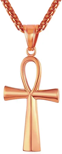 U7 Ankh Necklace for Men Women Stainless Steel Black Color Egyptian Jewelry Ankh Cross Pendant, Africa Necklaces with Chain 22"