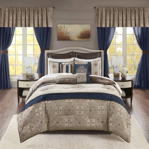 Miniatura 20 de Madison Park Essentials Delaney - 24 piezas para habitación, jacquard satinado, para todas las estaciones, tamaño California King