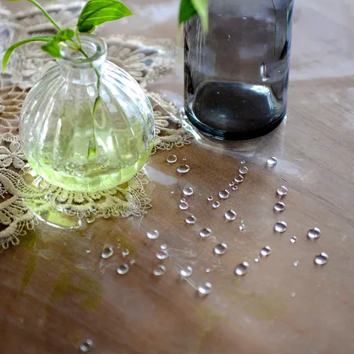 Miniatura 5 de SUTAVIA - Mantel de TPU transparente 100% impermeable con encaje, protector de mesa PVC a prueba de aceite y derrames, mantel transparente oblongo