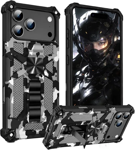 Miniatura 13 de CCSmall Funda de camuflaje para Apple iPhone 14 para hombres, protección resistente a prueba de golpes con función atril para iPhone 14 MC verde