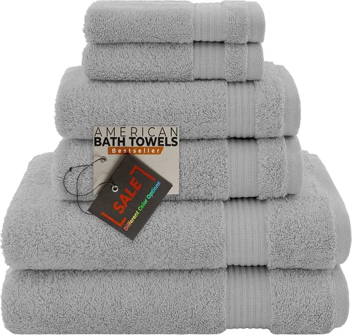 Miniatura 34 de American Bath Towels Juego de 6 toallas turcas de 100% algodón, ultra suaves, absorbentes, 2 toallas de baño, 2 toallas de mano, 2 toallas pequeñas