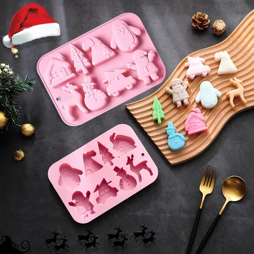 Miniatura 4 de Paquete de 3 moldes de silicona para hornear navideños, moldes de silicona navideños con forma de árbol de Navidad, moldes para jabón y dulces
