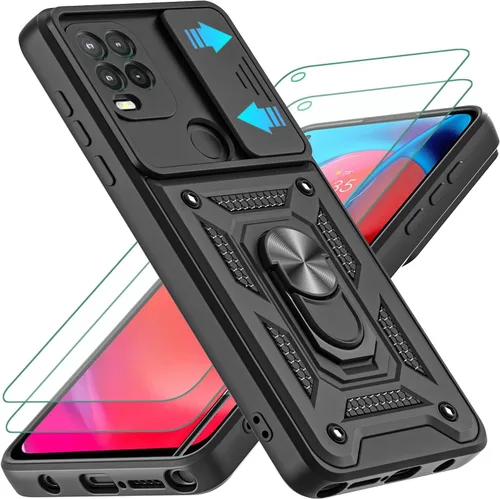 Funda para Moto G Stylus 5G con cubierta deslizante para cámara y 2 protectores de pantalla HD, soporte de anillo de rotación de 360° [grado