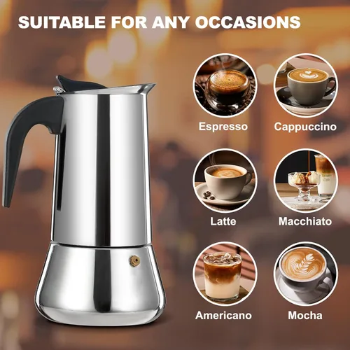 Miniatura 6 de olla de 6 tazas para preparar espresso en la estufa, cafetera moka de acero inoxidable, percolador para estufa, cafetera italiana, capaz de preparar