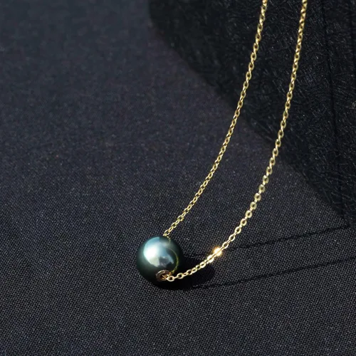 Miniatura 7 de Collar con colgante de perlas negras tahitianas de 18 quilates, calidad AAAA de 10 a 0.433in, perla cultivada natural del Mar del Sur de 18