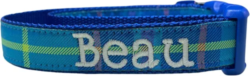 Miniatura 15 de Collar de perro bordado personalizado a cuadros, collares de tartán, nombres para perros pequeños, medianos y grandes
