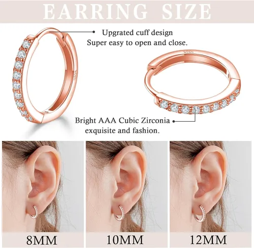 Miniatura 2 de 3 pares de aretes de aro pequeños de plata de ley con circonita cúbica Aretes de aro pequeños para cartílago para mujer