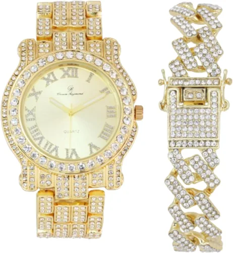 Miniatura 95 de Charles Raymond Bling-ed Out Ultimate Hip Hop Royalty Reloj para hombre con número romano de fácil lectura o indicadores de tiempo de diamantes