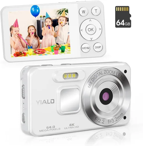 Miniatura 10 de Cámara digital 4K para adolescentes, cámara digital FHD de 64 MP para niños con tarjeta SD de 64 GB, cámaras de zoom digital 18X para fotografía