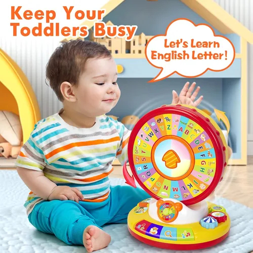 Miniatura 5 de Juguete de aprendizaje para niños y niñas de 1, 2, 3 años, girar y cantar, juguetes musicales del alfabeto con luz y sonidos de animales, juegos Rojo