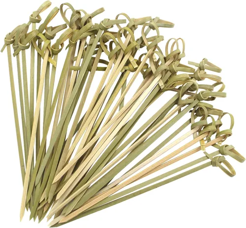 Miniatura 9 de 300 púas de cóctel de bambú de 4.7 pulgadas con nudo en bucle, color natural, para fiesta de cóctel, barbacoa, sándwiches de club (negro, 300 piezas)