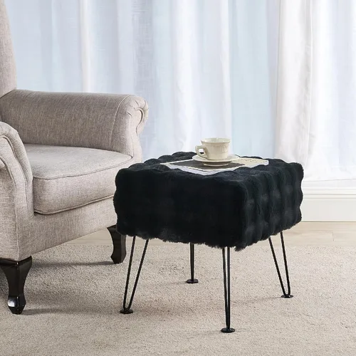 Miniatura 9 de Asiento otomano cuadrado negro con burbujas de piel sintética suave y mullida, asiento de banco de entrada, 17 x 17 x 17 pulgadas, mesa auxiliar