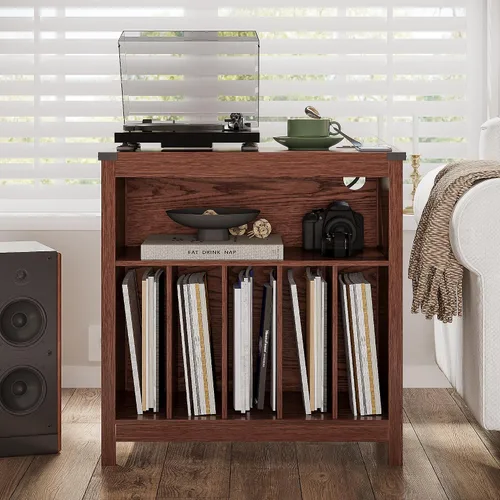Miniatura 10 de ChooChoo Soporte grande para tocadiscos con estación de carga y luz LED, soporte para discos de vinilo con capacidad para hasta 300 álbumes, mesa