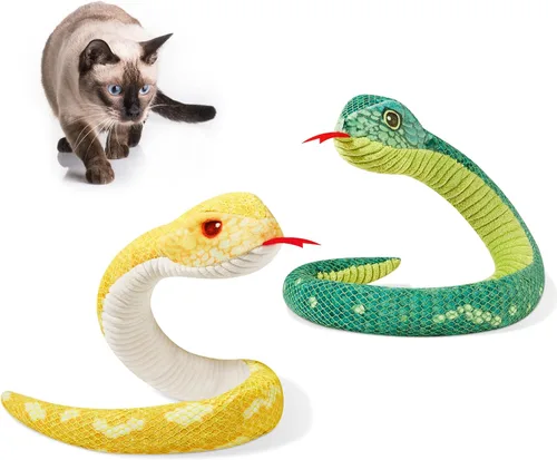 Potaroma Juguetes para gatos serpiente realista con sonido crujiente de nébeda, 2 piezas para Halloween, tela de malla para limpieza de dientes,