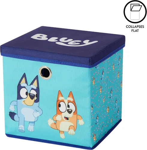 Miniatura 5 de Idea Nuova Bluey Cubo de almacenamiento de tela plegable, contenedor organizador de 10 pulgadas con tapa para dormitorio, sala de juegos y armario