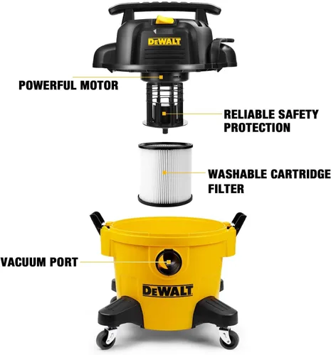 Miniatura 4 de DEWALT DXV06PZ Aspiradoras para seco/húmedo de 4 Peak HP, Aspiradora de 6 galones para seco/húmedo de polietileno, Aspiradora de taller de alta
