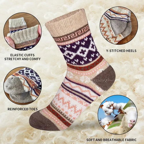 Miniatura 3 de JOYCA & Co. - 3-5 pares de calcetines de invierno gruesos de algodón de lana abrigada para mujer