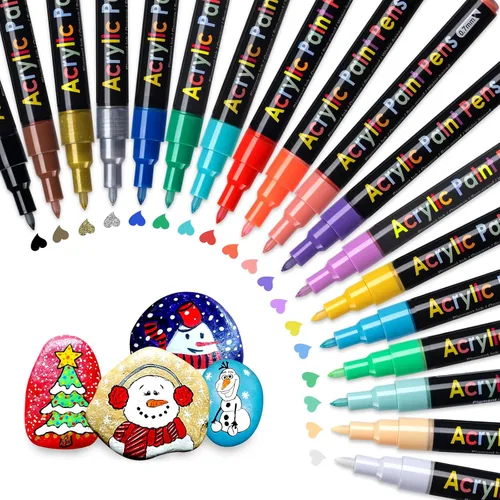 JR.WHITE Juego de 18 rotuladores de pintura acrílica de punta extrafina, punta fina de 0.028 in para decoración de huevos de Pascua, pintura roca,