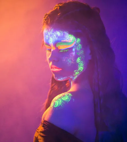 Miniatura 4 de Pintura neón para rostro y cuerpo (estilo de maquillaje), juego de pintura ultravioleta fluorescente con luz negra, 6 colores muy brillantes con 3