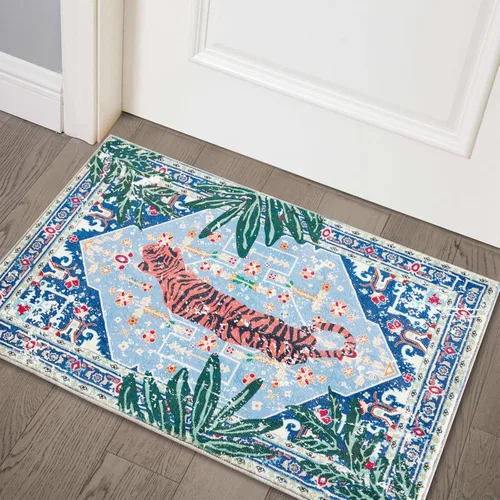 Miniatura 28 de Alfombras hippie, alfombras de 2 x 3 de lana sintética tropical rosa boho para baño, cocina, entrada interior pequeña. Alfombra moderna vintage
