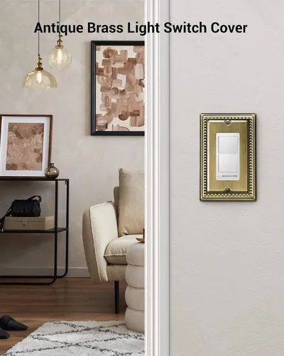 Miniatura 3 de DEWENWILS Paquete de 4 cubiertas de enchufe de metal, placas de pared de enchufe, placas de cubierta de interruptor de luz de latón antiguo, 4.92 x