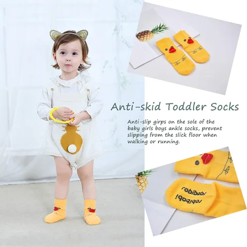 Miniatura 5 de Calcetines de bebé con agarre antideslizantes para niñas y niños pequeños, calcetines de algodón para tobillo