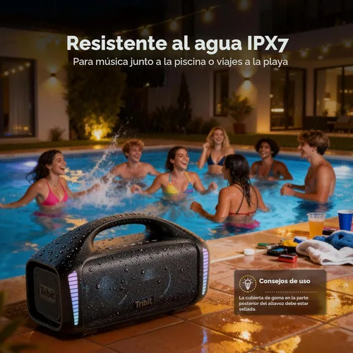 Miniatura 6 de Tribit StormBox Blast - Altavoz Bluetooth portátil, (140W pico) 90W de sonido estéreo fuerte con 30 horas de reproducción, IPX7 impermeable, luz