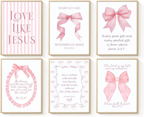 Miniatura 14 de Decoración de pared de 3 piezas con lazos azul claro, decoración de pared para habitación de niña adolescente de Jesús, bonitas imágenes