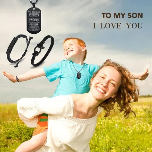 Miniatura 4 de Butishop Pulsera náutica personalizada con texto en inglés To My Son, collar con etiqueta de perro que nunca perderás tu hijo, pulseras inspiradoras